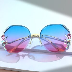 Rhinestone Decor Ombre Lens Fashion Glasses