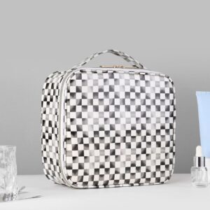 1pc Multifunction Black And White Gray Checkerboard Portable Travel Storage Large Capacity Makeup Bag For Women Girls